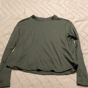 American Eagle Outfitters Ribbed Long Sleeve Top - Olive